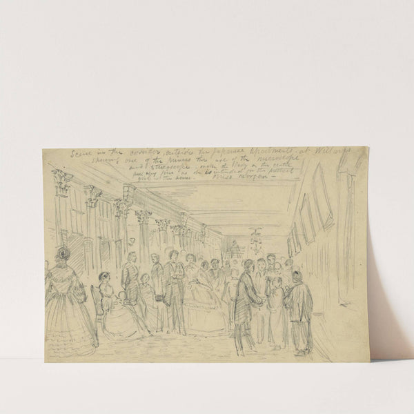 Scene in the corridor, outside the Japanese apartments at Willards showing one of the princes the use of the microscope and stereoscope by Alfred Rudolph Waud