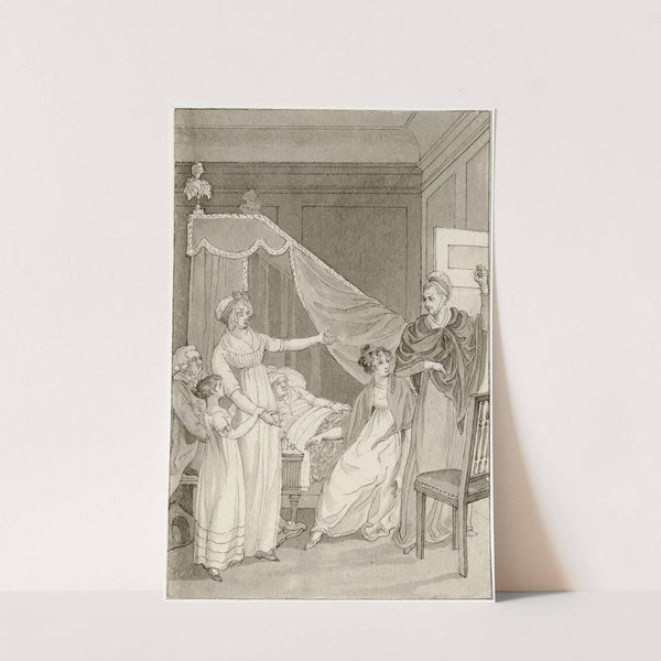 Scene met diverse personen bij een ziekbed by Reinier Vinkeles