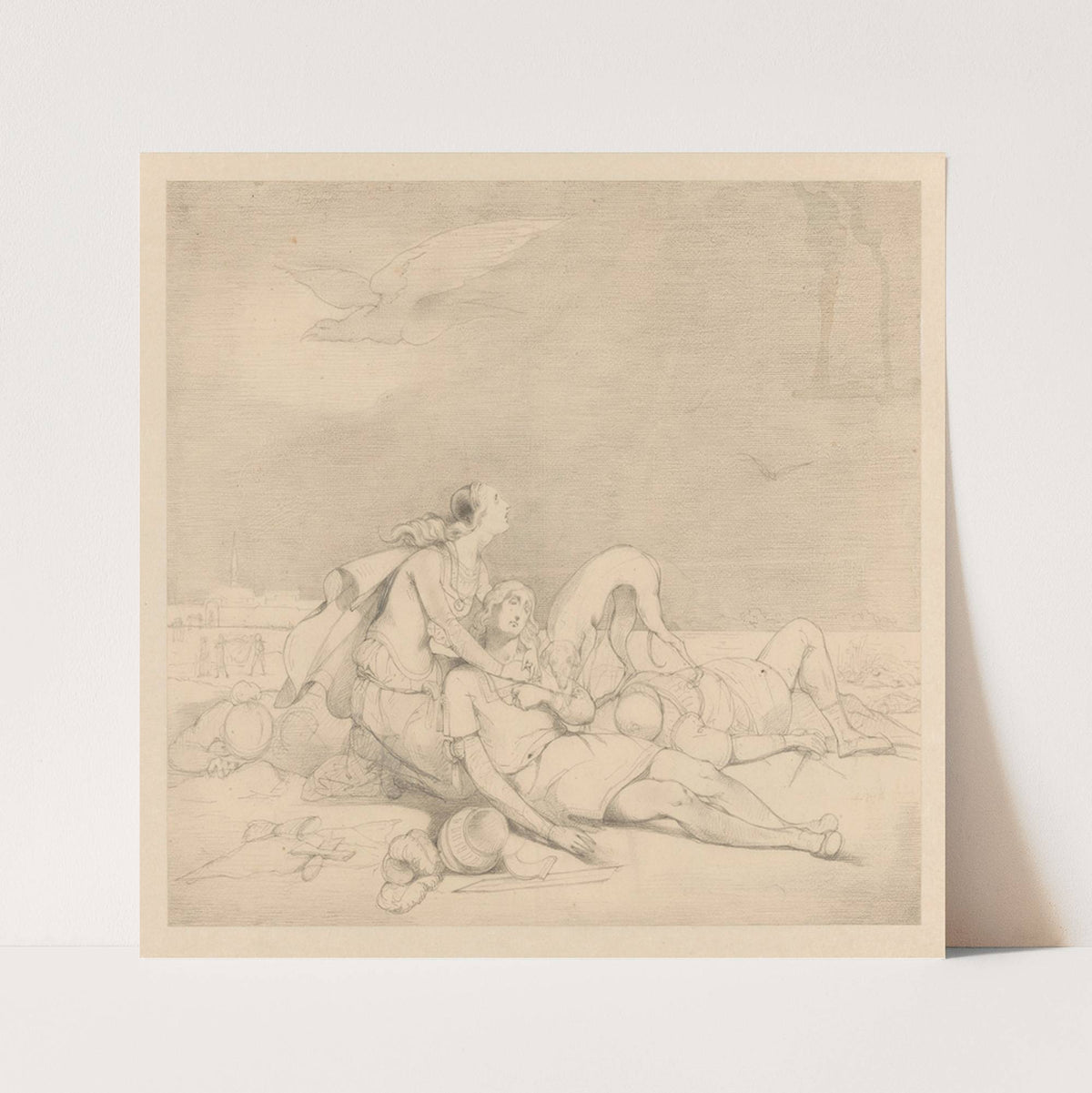 Scène uit een middeleeuws verhaal; bewening van een man door zijn beminde op het slagveld (1834 - 1882) by Alexander Hugo Bakker Korff