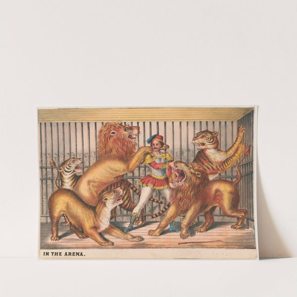 Scenes in the arena (performer lion taming) (1873) by Gibson & Co. Lith