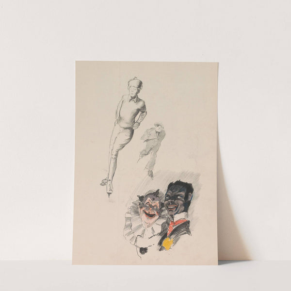 Schaatsende man en jongen en twee figuren uit een Commedia Dell’Arte (1917-1919) by Otto Verhagen