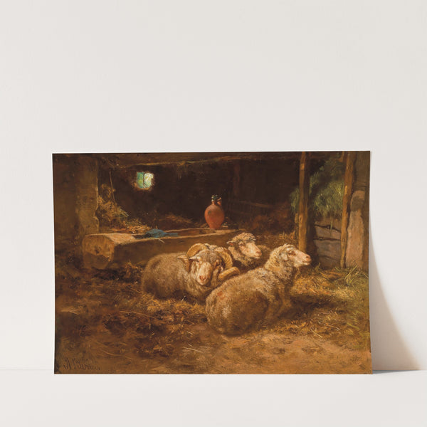 Schafe im Stall by Anton Schrödl