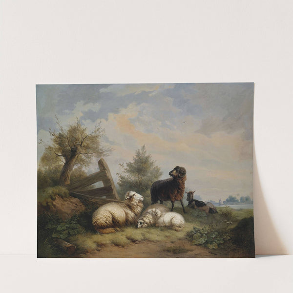 Schafe, Widder und Ziege am Gatter by Wilhelm Melchior