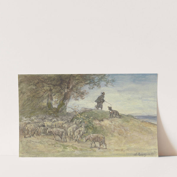 Schafherde im Sturm unter einem Baum (1881) by Anton Burger