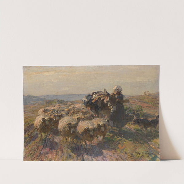 Schafherde mit Hirtin und Esel auf dem Feld (1925) by Heinrich Von Zügel
