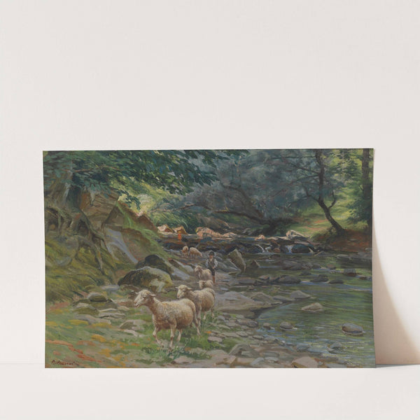 Schafherde und kleine Hirten am Bachufer by Ruggero Panerai