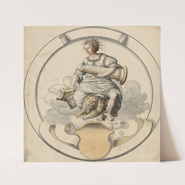 Scheibenriss im Rund mit Fortitudo, unten leeres Wappen by Abraham Bickhart