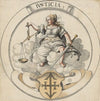 Scheibenriss im Rund mit Justitia, unten nicht identifiziertes Wappen