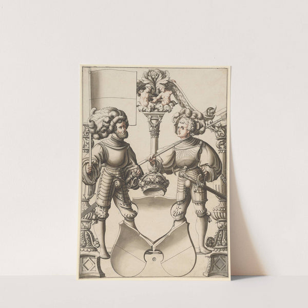 Scheibenriss mit Fähnrich und Halbartier als Schildbegleiter und Standeswappen (Freiburg oder Solothurn) by Carl Von Aegeri