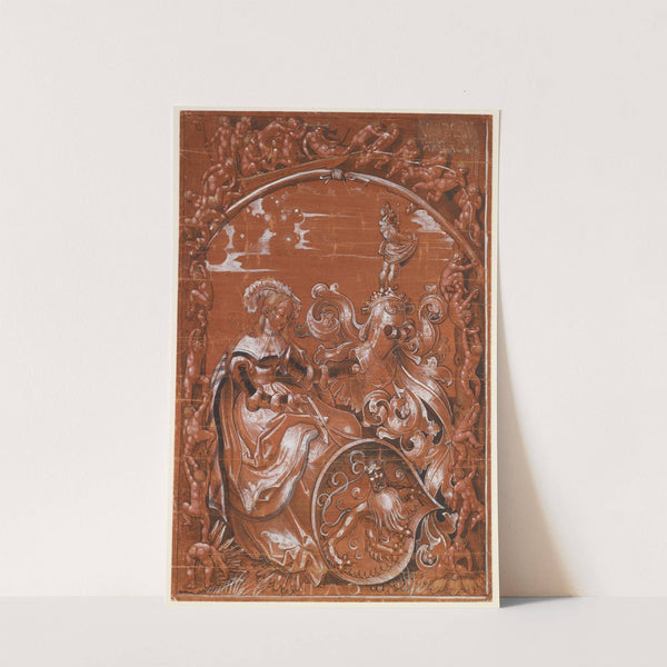 Scheibenriss mit sitzender Schildhalterin und Löwenwappen (1515) by Niklaus Manuel