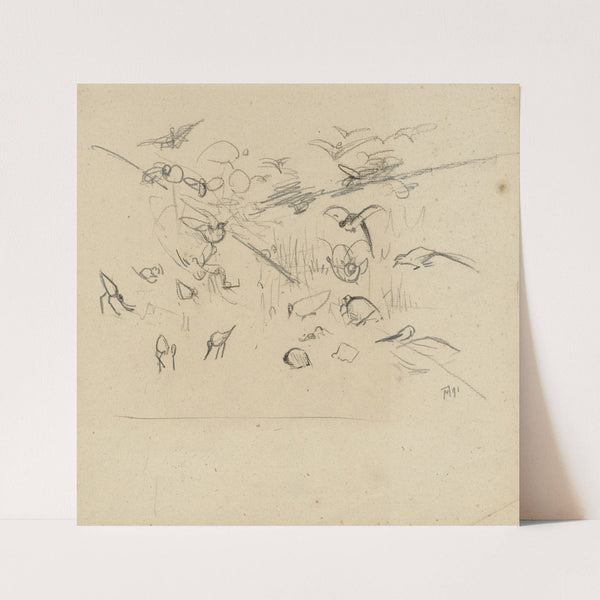 Schets voor illustratie in Hoe de vogels aan een koning kwamen (1891) by Theo van Hoytema