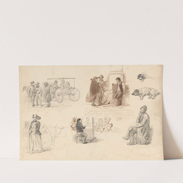 Schetsblad met diverse studies, onder andere van twee honden by August Allebé