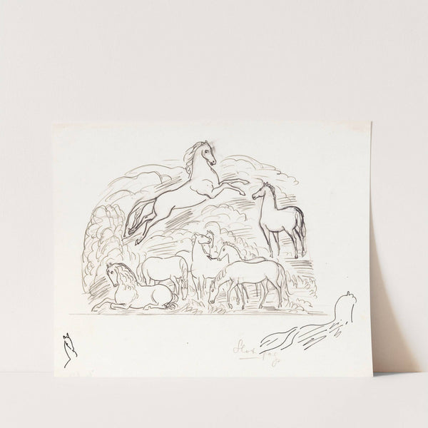 Schetsblad met paarden (1891) by Leo Gestel