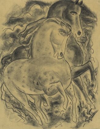 Schetsblad met twee paarden