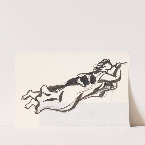 Schetsblad met zwevende vrouw met trompet (1891) by Leo Gestel