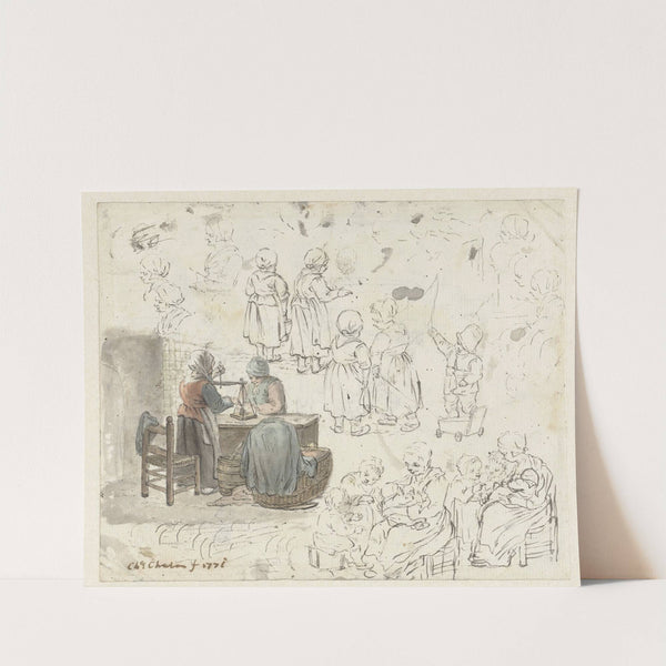 Schetsen van goudweegster en kinderen by Christina Chalon