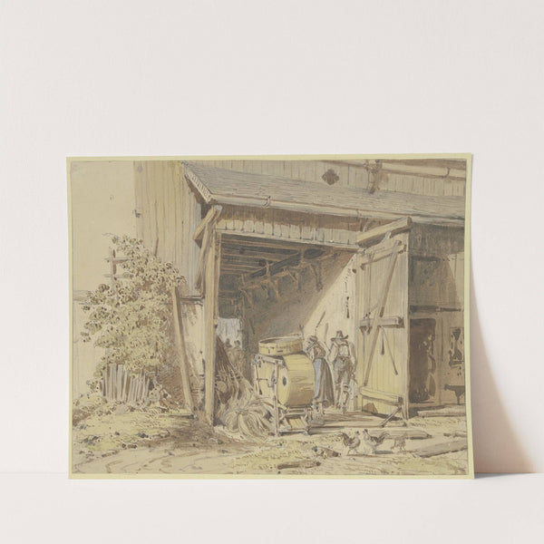 Scheune mit dreschenden Bauern by Heinrich Bürkel