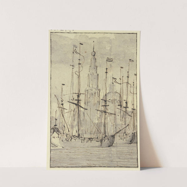 Schiffe, vor einer Kirche liegend by Willem van de Velde the Younger