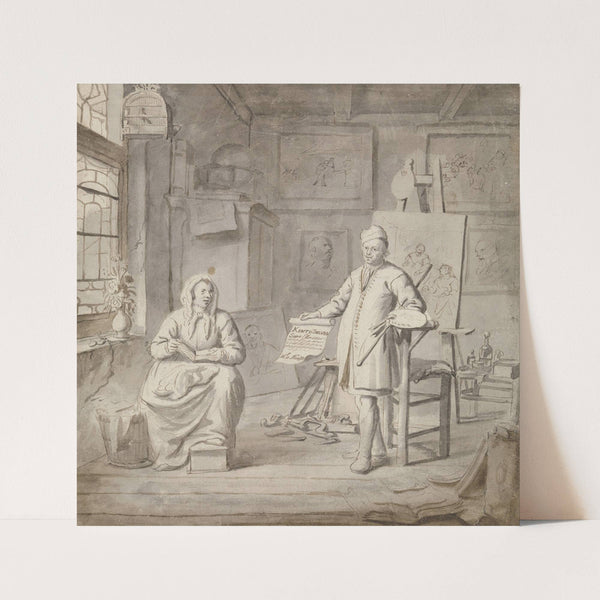 Schilder Michiel Comans en zijn derde vrouw Elisabeth van der Mersche in het atelier by Michiel Van Musscher