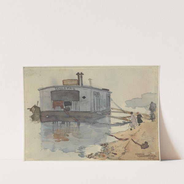 Schip De Schildpad aan een oever by Martin Monnickendam