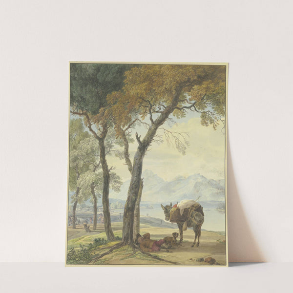 Schlafender Eseltreiber unter einer Baum an einem See by Wilhelm von Kobell