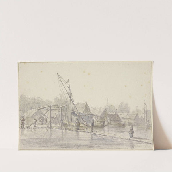 Schleusentor an einem Damm, auf dem Kanal viele Schiffe by Cornelis Saftleven