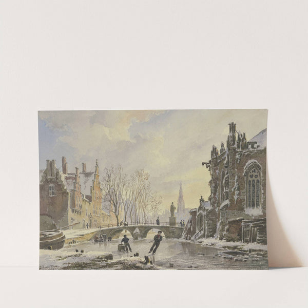 Schlittschuhläufer auf einer Gracht in Amsterdam by Bartholomeus Johannes van Hove