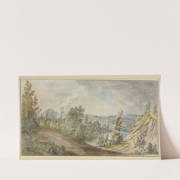 Schloß Schönbusch bei Aschaffenburg, Mainlandschaft mit Blick von einer Anhöhe, links das Schloß by Christian Georg Schütz the elder