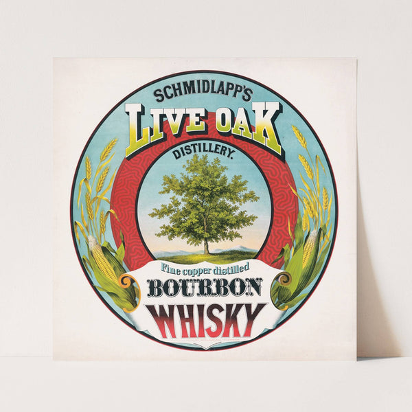 Schmidlapp’s live oak distillery, fine copper distilled bourbon whisky (c1872) by Ehrgott & Krebs, Steam Lith.