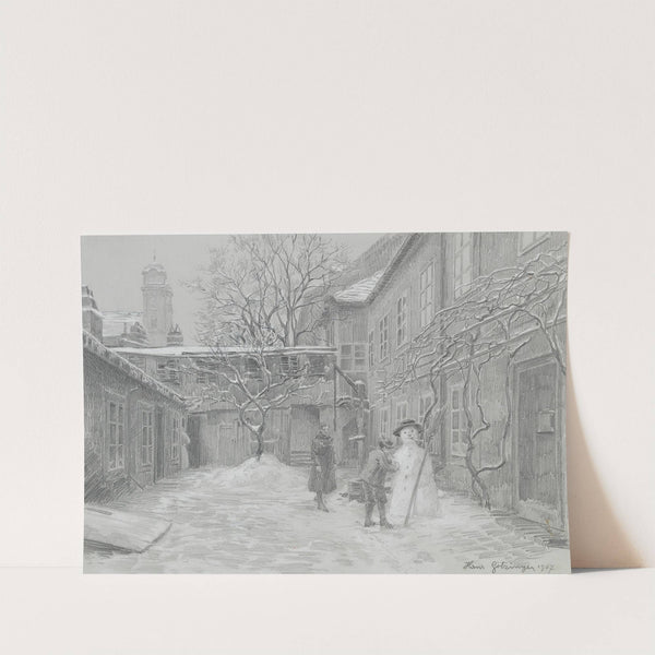 Schneemann in einem Hof in Lichtenthal by Hans Götzinger