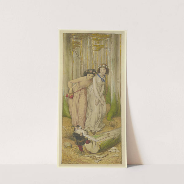 Schneeweißchen und Rosenrot finden im Wald den Zwerg, dessen Bart sich in einem Baumstamm eingeklemmt hat (1866) by Eduard von Steinle