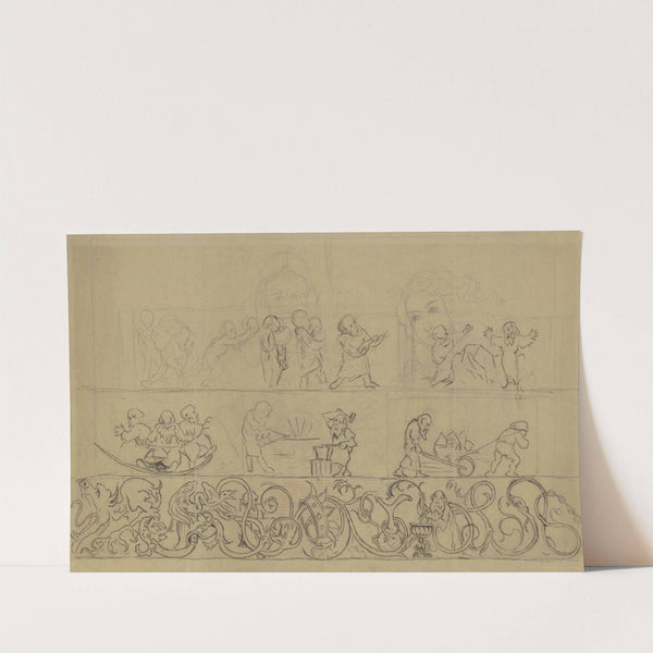 Schneewittchen und die sieben Zwerge sowie eine Nachzeichnung der Venus Botticellis by Hans Thoma