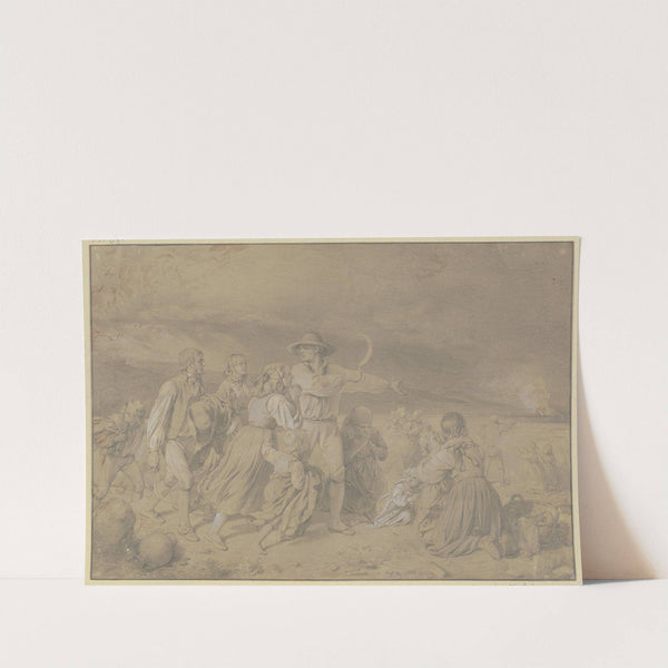 Schnitter auf dem Felde entdecken eine Feuersbrunst im nahen Dorfe (1842) by Jakob Becker