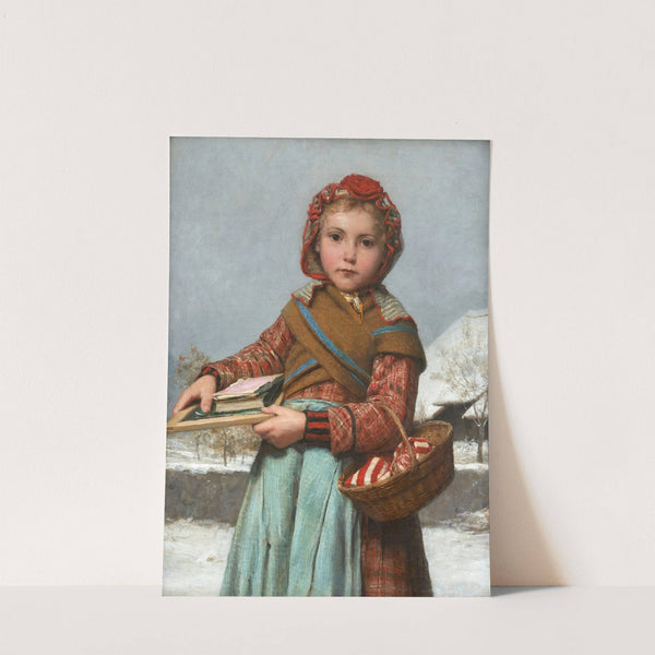 School girl with slate board and sewing basket (1878) by Albert Anker