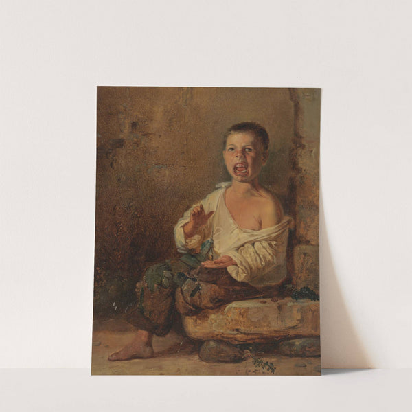 Schreiender, in die Hände klatschender Italienerjunge, auf einer Steinplatte sitzend by Johann Baptist Kirner