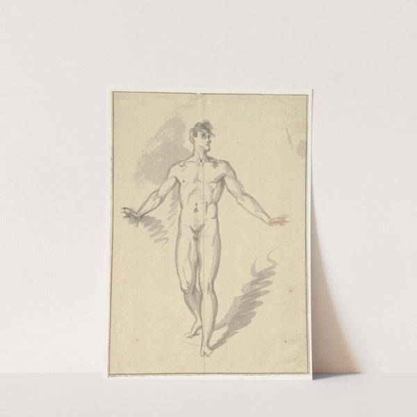 Schrijdende naakte man, de armen gespreid by David Humbert de Superville