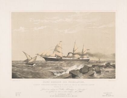 Schroefstoomschip Prins Hendrik der Nederlanden varend op zee Prins Hendrik der Nederlanden (1870-1874)
