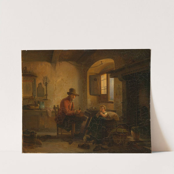 Schuhmacher mit Kind in seiner Werkstatt by Johann Baptist Kirner