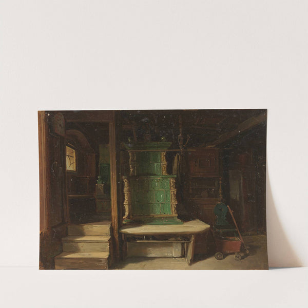 Schwarzwälder Bauernstube mit grünem Kachelofen by Johann Baptist Kirner