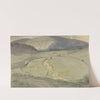 Schwarzwaldlandschaft, Blick über hügelige Wiesen auf höhere Berge by Hans Thoma