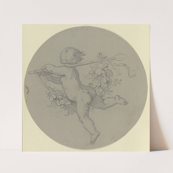 Schwebender Putto mit geschultertem Thyrsosstab (ca 1847) by Moritz von Schwind