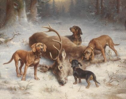Schweißhunde mit erlegtem Hirsch (1902)