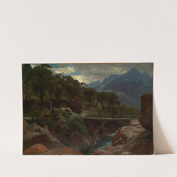 Schweizer Gebirgsfluß mit Steg by Johann Wilhelm Schirmer