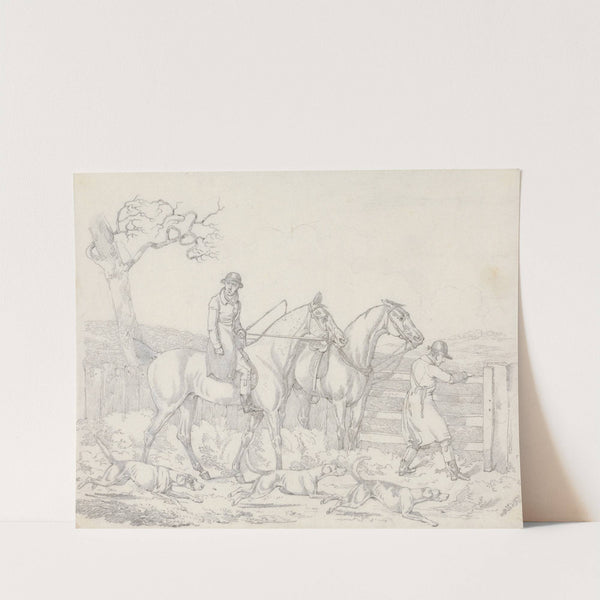‘Scraps’, No. 24: Hunting -Ttwo Riders, One Opening a Gate For Hounds (1823) by Henry Thomas Alken