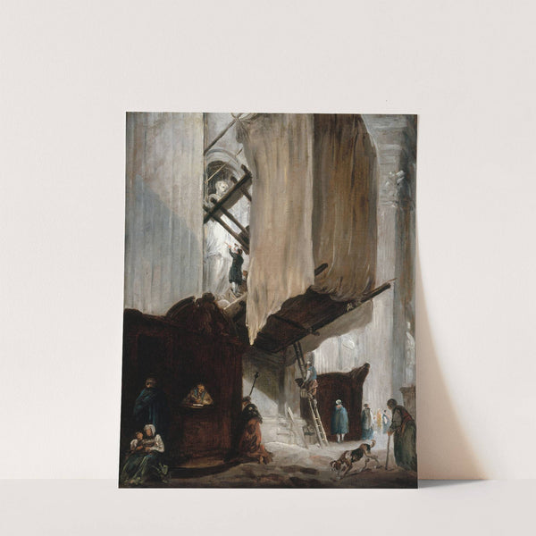 Sculpteur travaillant à la statue d’un saint à Saint-Pierre de Rome (1758-1759) by Hubert Robert