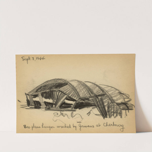 Sea-plane hangar wrecked by Germans at Cherbourg by Victor Alfred Lundy
