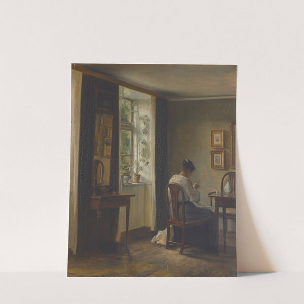 Seamstress Sewing In An Interior by Carl Holsøe