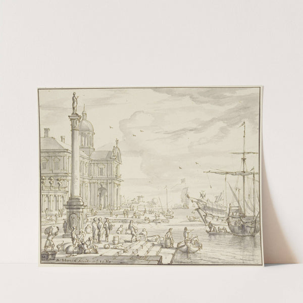 Seaport, a column on the left by Abraham Storck