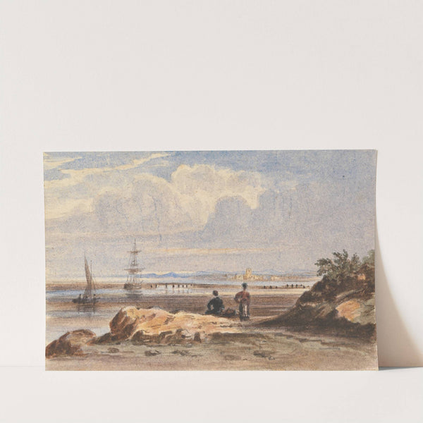 Seashore with Two Figures and a Distant Town by John Varley