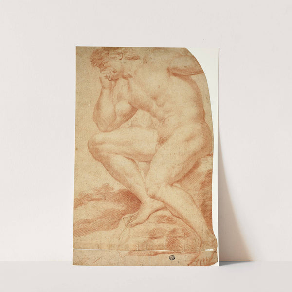 Seated Academic Male Nude in Profile to Left by Andrea Camassei